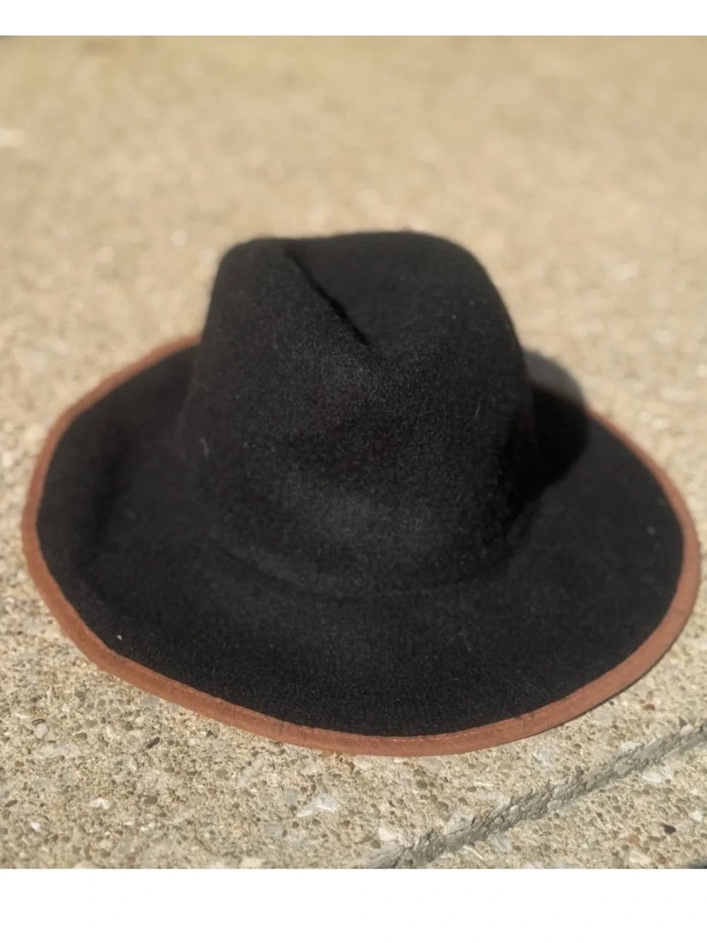 Black wide brim hat with Brown Trim